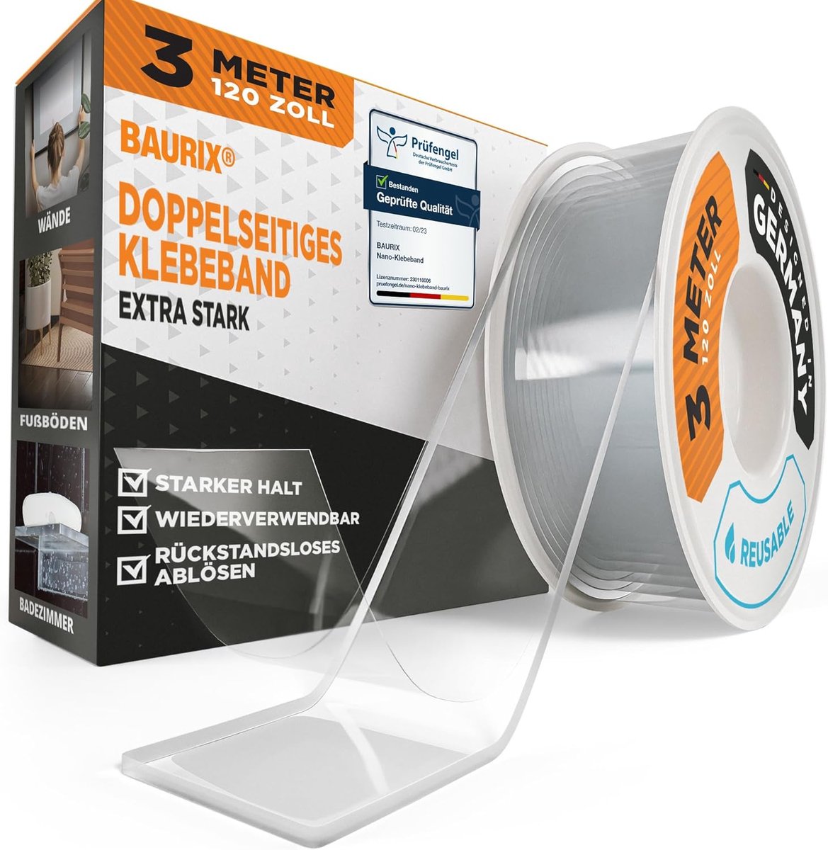 Dubbelzijdige tape 3 m - Extra sterk, transparant - Herbruikbaar en wasbaar - Ideaal voor decoratie - SnelShoppen