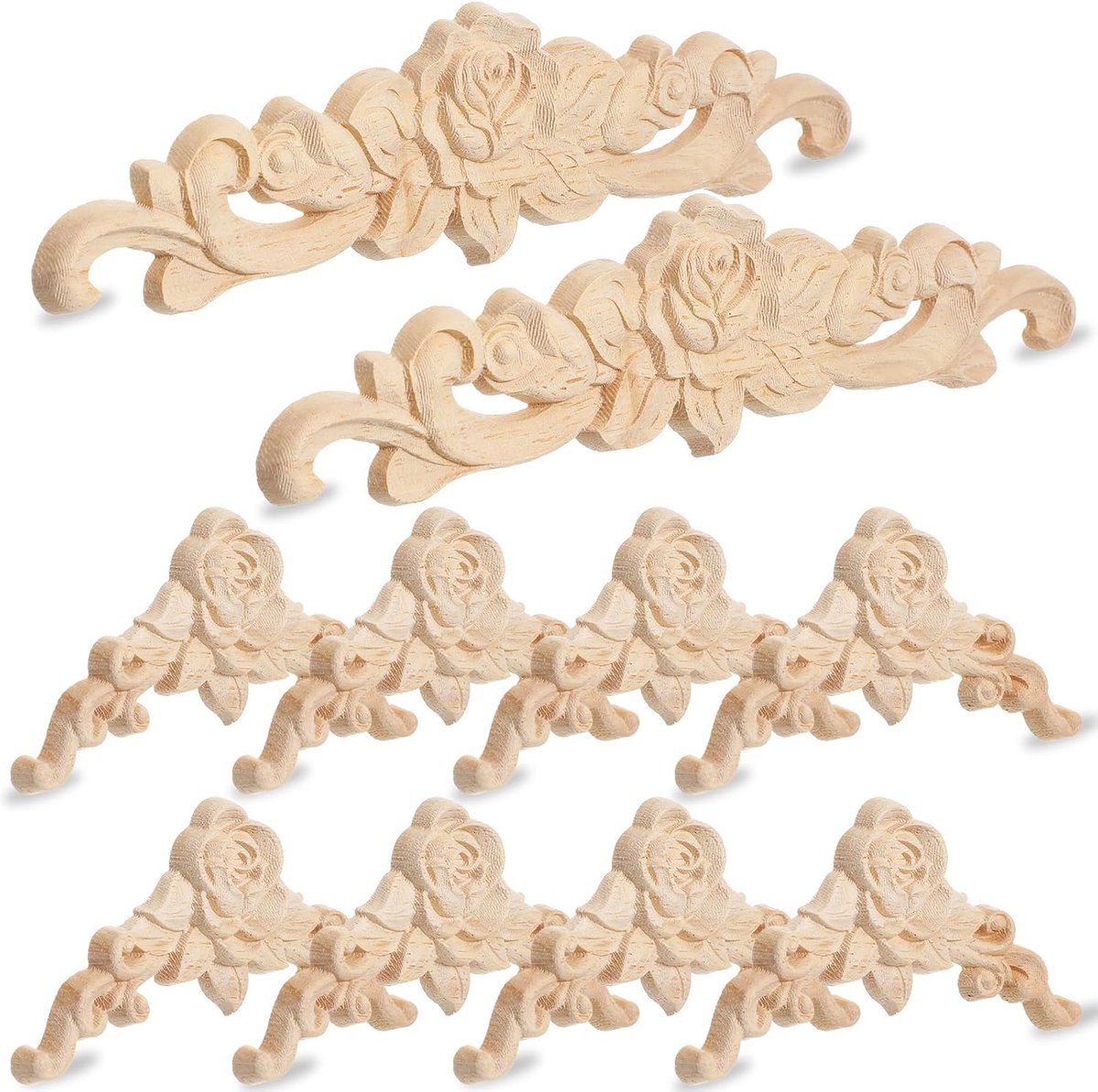 Houten meubel appliques 10 stuks - 2 maten - decoratieve onlays - voor stijlvolle wand- en meubeldecoratie - SnelShoppen