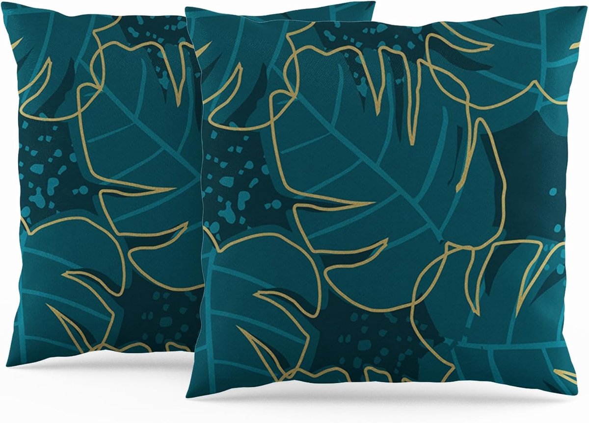 Kussenhoes 50 x 50 cm - Linnen met groene bladeren - Dubbelzijdig ontwerp - Perfect voor woonkamer en slaapkamer - SnelShoppen