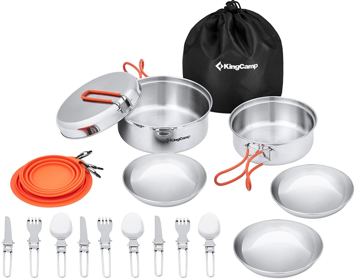 Campingkookset Adventurer II Pro - Kookset van roestvrij staal met potten en pannen