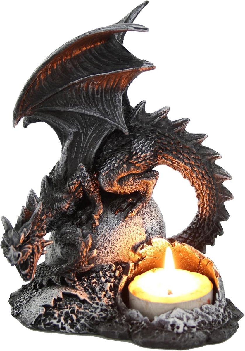 Decoratieve draak houder 14cm - multicolor polyresin - gothic stijl - sfeervolle verlichting - ShopVlot