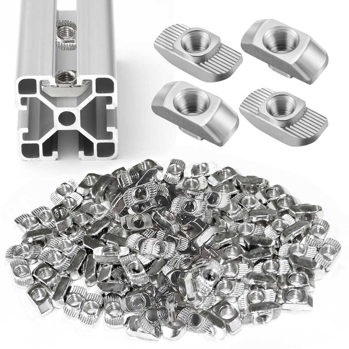 T-nuten M8 - nickeleer carbon staal - 100 stuks - geschikt voor aluminium profielen - ShopVlot
