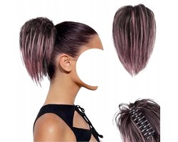 Merkloze clip-in paardenstaart met roze highlights - synthetisch haar