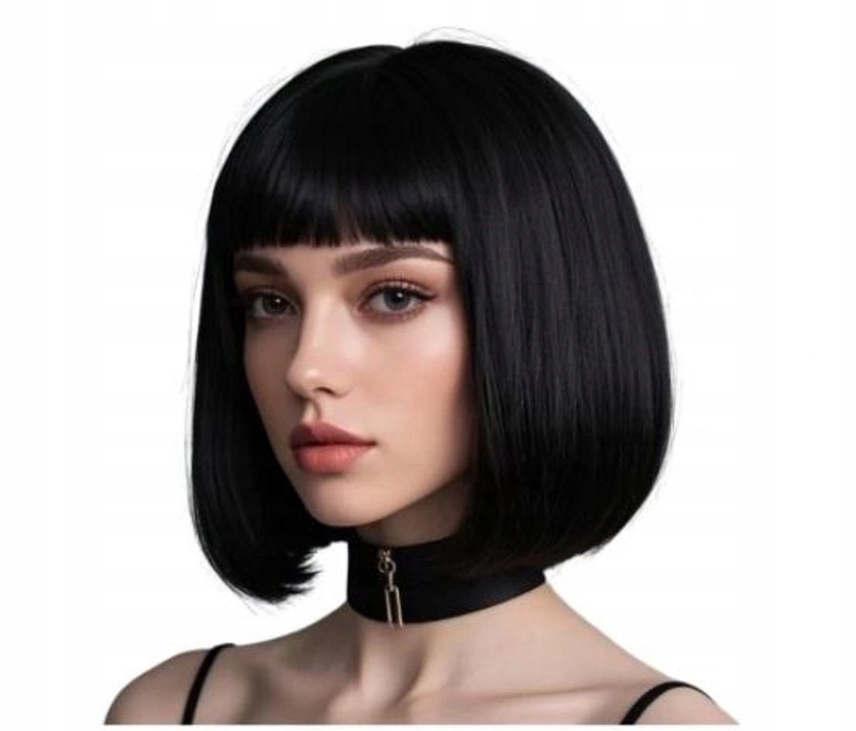 Markless zwarte bobpruik met pony - elegante, stijlvolle look