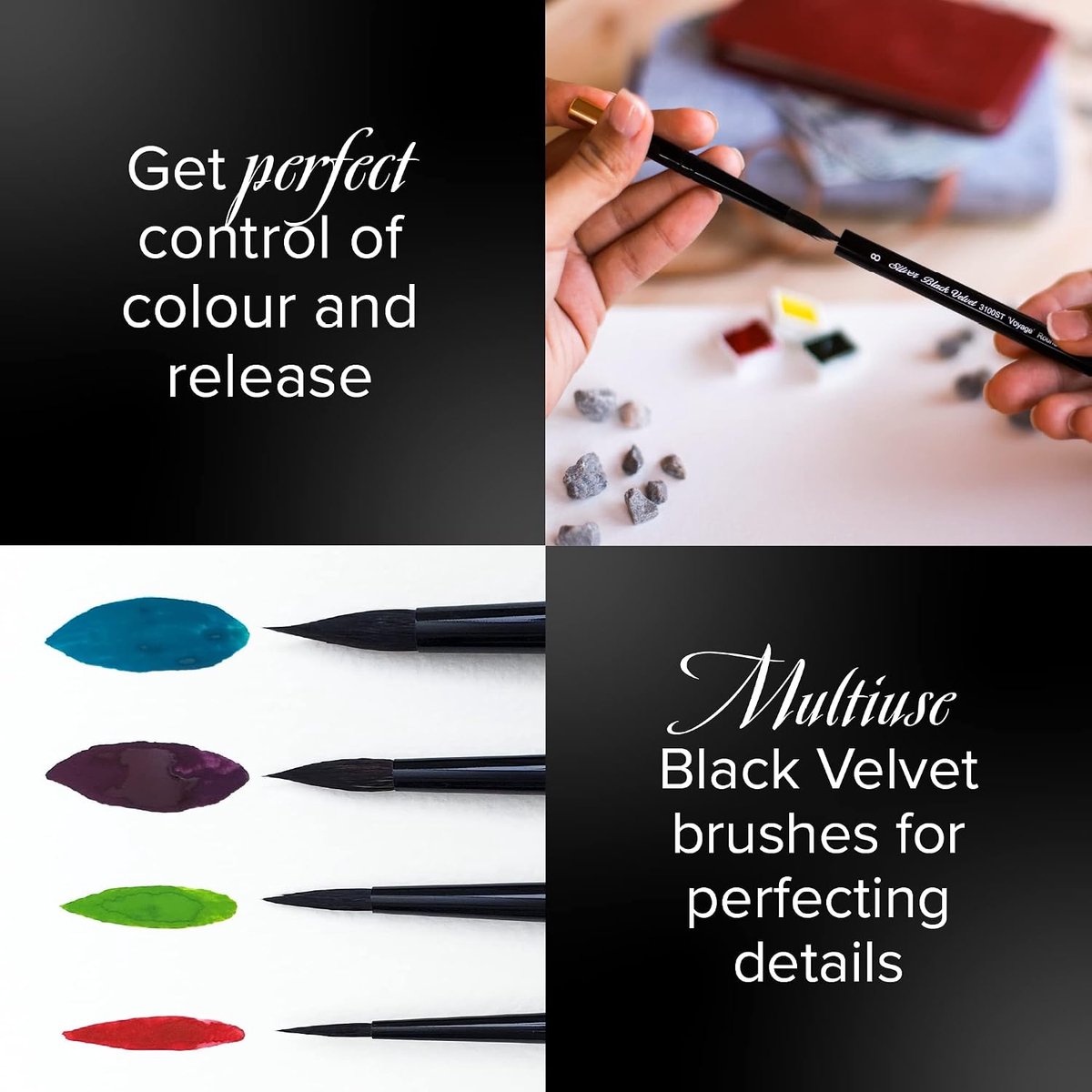 Silver Brush Limited 3100ST6 Black Velvet Voyage - round watercolour brush for travel - for details and lines - ShopVlot
