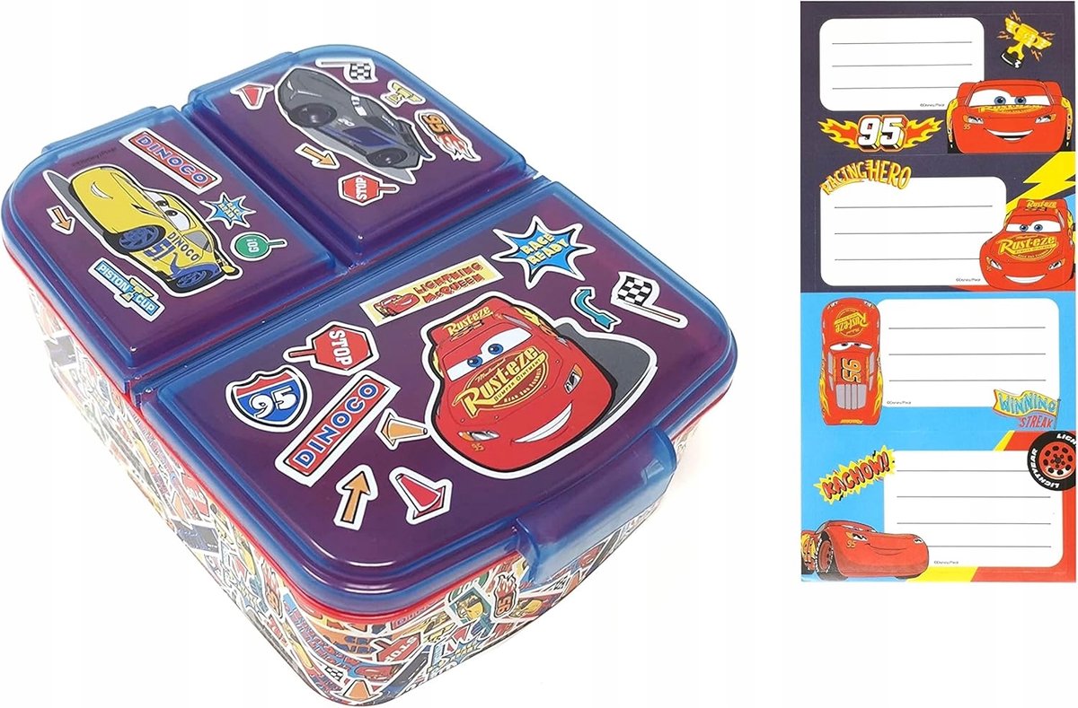 Lunchbox voor Kinderen met Auto's - 3 Vakken, BPA-vrij
