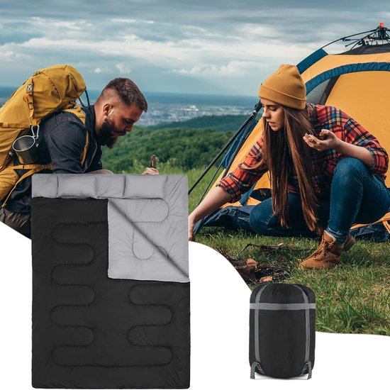 Dubbele Slaapzak - Tweepersoons Dek - Kamperen en Reizen - Comfort voor 4 seizoenen - 150 x 220 cm - Zwart — afbeelding 3