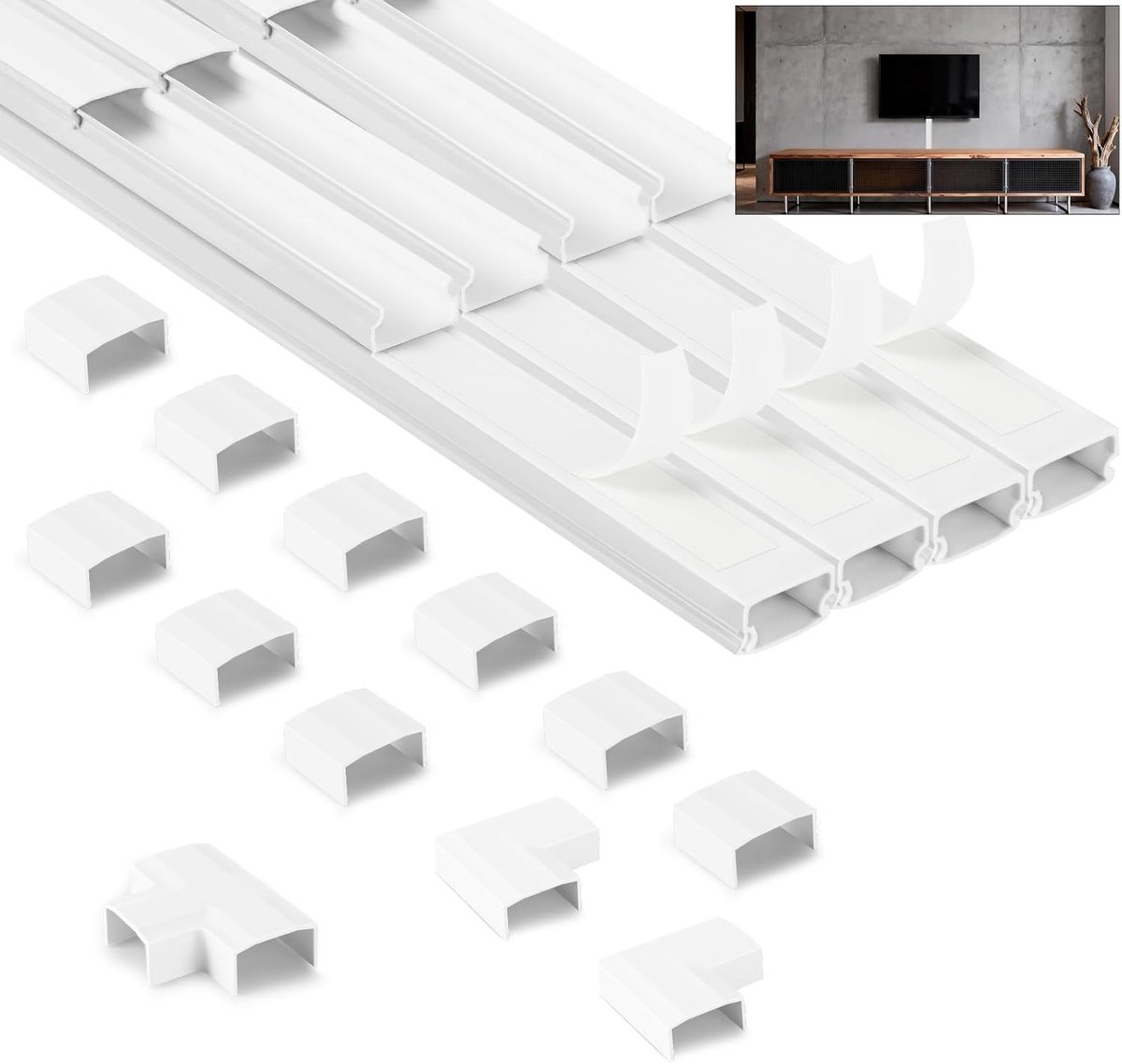 Kabelgoot set 8 stuks 300mm - zelfklevend PVC - voor wand en TV - verberg kabels - SnelShoppen