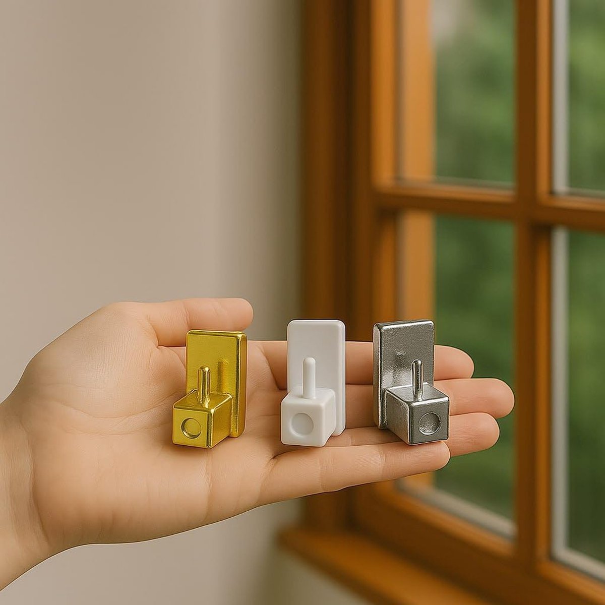 Adhesieve haken voor gordijnstangen - Set van 4, wit - Verstelbaar voor glas, deuren en ramen - SnelShoppen