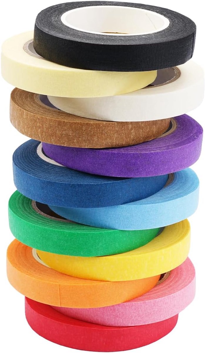 Maskingtape 12 rollen 10mmx13m - kleurrijk biologisch afbreekbaar - iriserend decoratief - ideaal voor knutselen - SnelShoppen