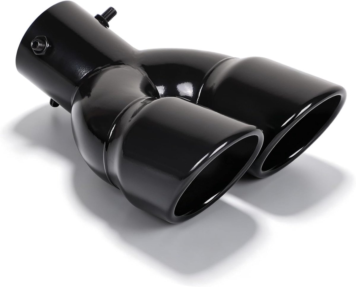 Uitlaatklep dubbelbuis 63mm - RVS zwart glanzend - Voor gebogen uitlaten - Verstelbaar voor 35-58 mm buizen - SnelShoppen