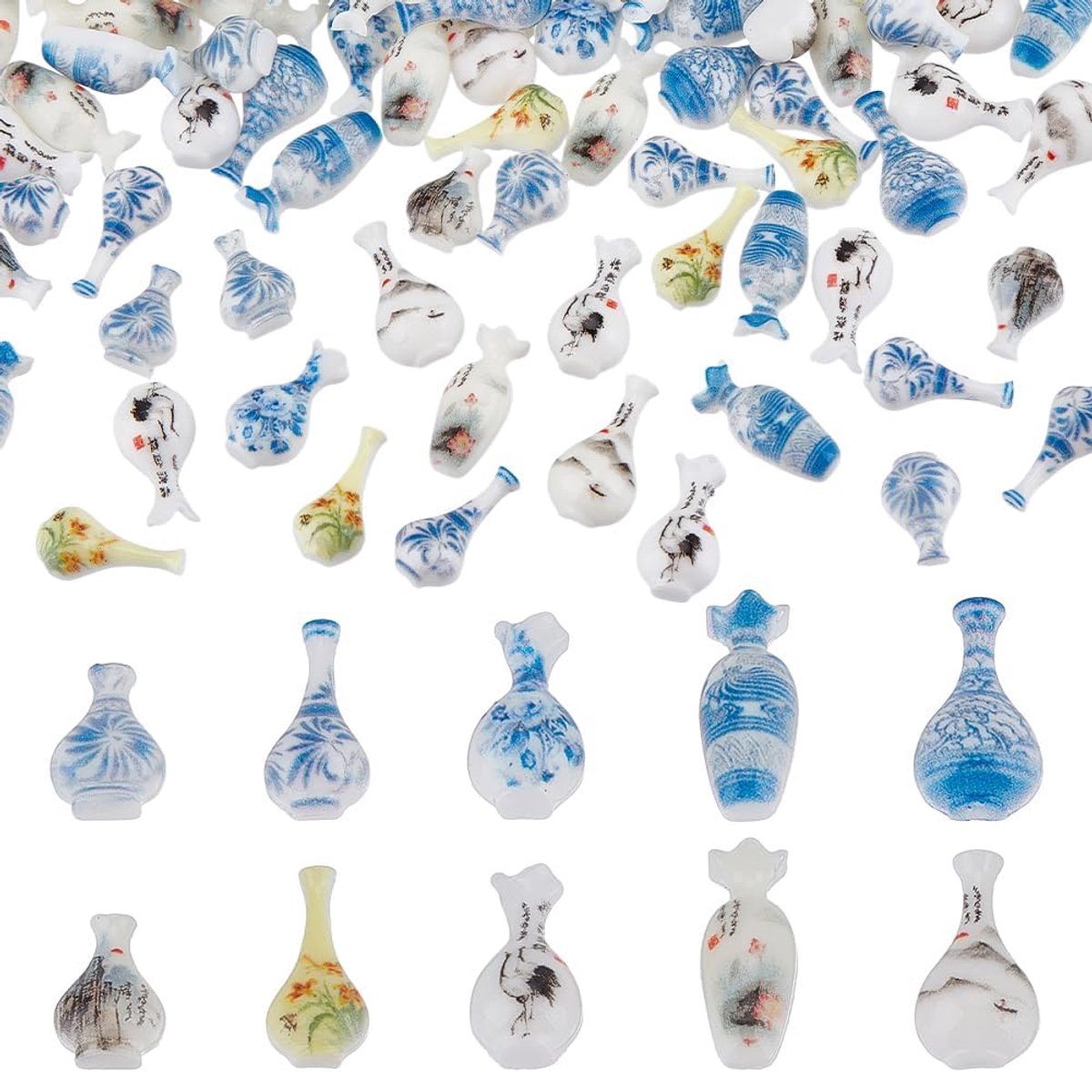SnelShoppen - 200 stuks mini vaasversieringen, 5 maten, hars vaas miniaturen voor poppenhuis, blauwe vaas voor nagelkunst en micro-landschapsarchitect