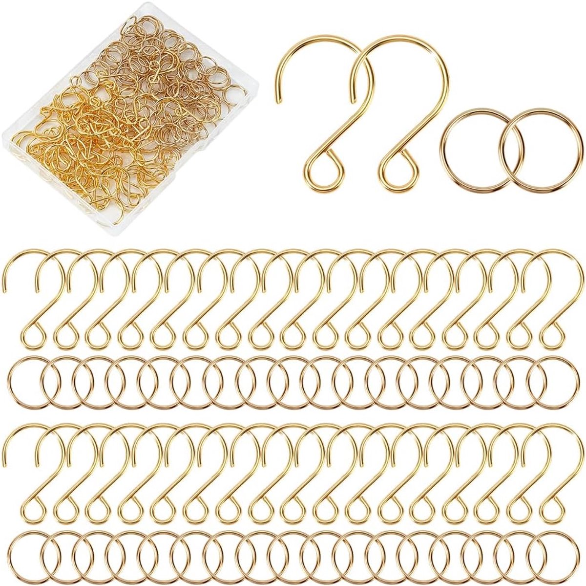 S-haken 150 sets - gouden met buigringen - roestvrij staal - voor decoratie en handwerk - SnelShoppen