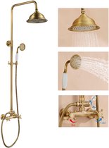 Auralum max Regendouche - Retro Doucheset - Regendouche en Handdouche - 8 inch Douchekop - Antiek Messing Douchesysteem - Verstelbare Hoogte 88-126 cm - Waterbesparend - Goud