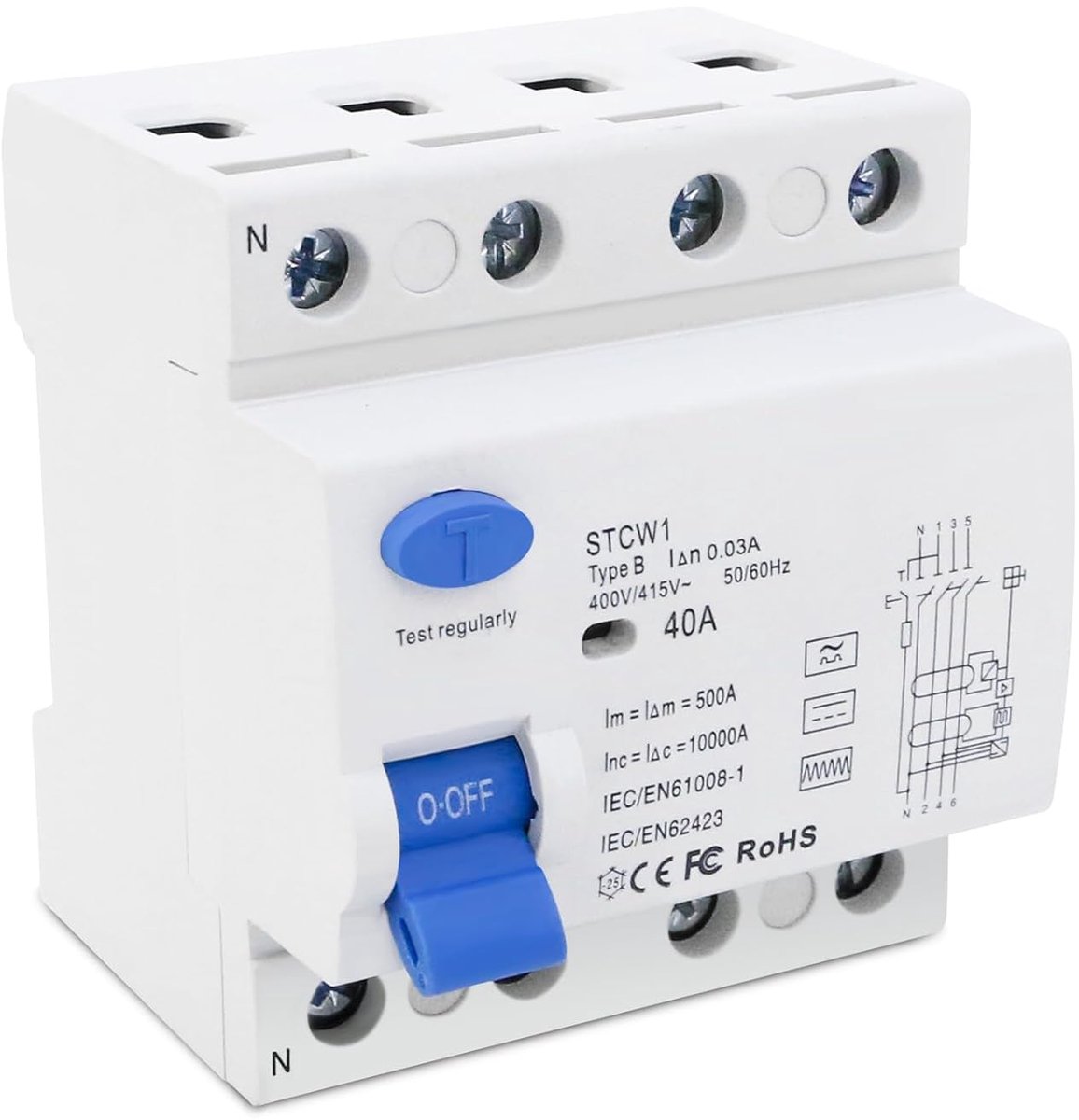 Differentiële schakelaar 40A 30mA - type B - 4-polig - bescherming tegen elektrische lekstroom - SnelShoppen