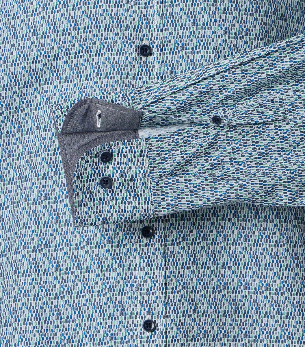 CASA MODA Sport casual fit overhemd - twill - blauw met groen en wit dessin
