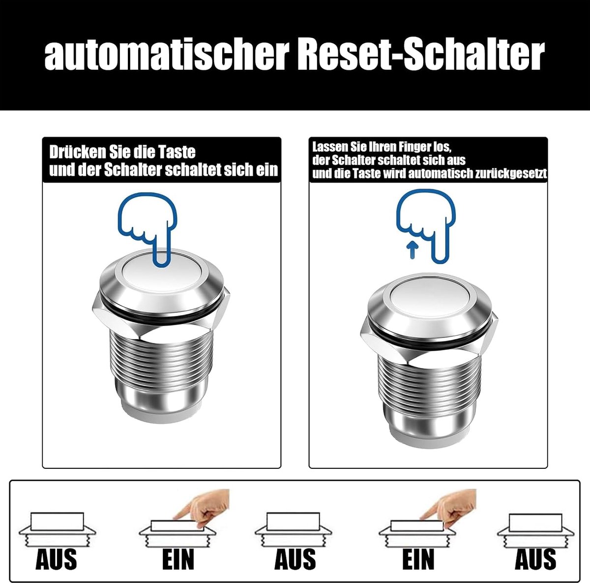 Drukknop 22 mm - RVS waterdicht - 5A / 12V / 24V / 250V - Geschikt voor autostart en deurbel - SnelShoppen