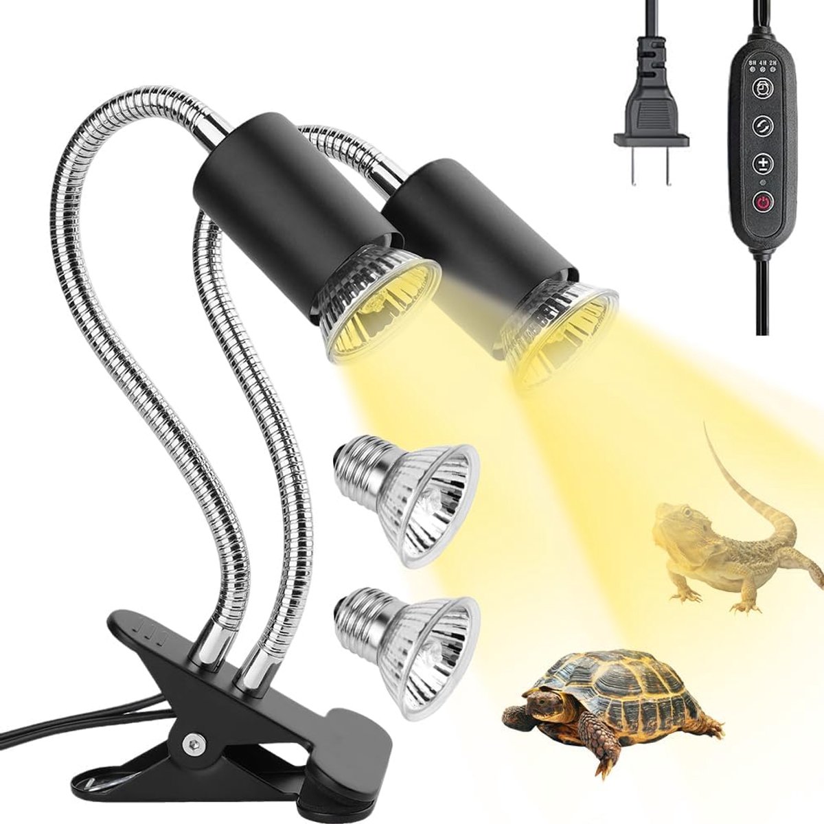 Terrarium verwarmingslamp - twee koppen - E27 UVB UVA 25W 50W - ideale warmte voor reptielen - SnelShoppen