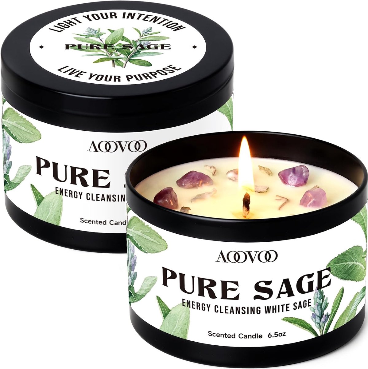Geurkaarsen set van 2 - salie - 13 oz - 100 uur brandduur - voor meditatie - SnelShoppen
