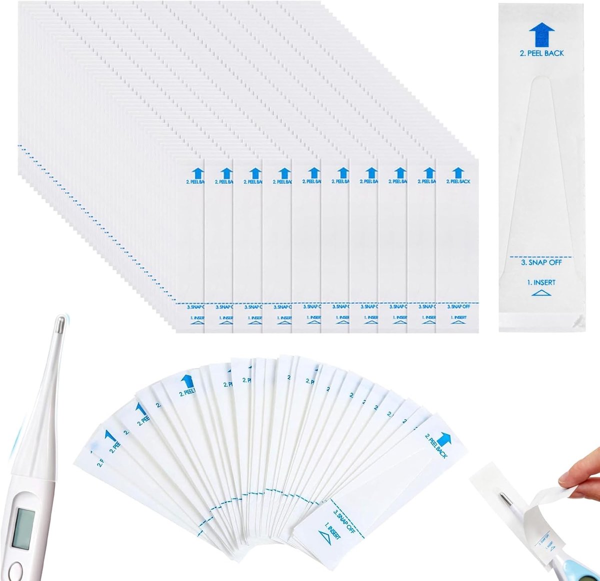 Wegwerp Digitale Thermometer Beschermhoes 300 Stuks - Maat 12 x 3,3 cm - Veilig en Hygiënisch - SnelShoppen