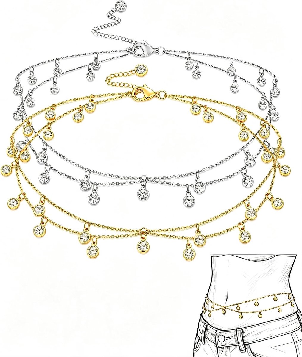 Buikkettingen set van 2 - gouden en zilveren - waterbestendig en verstelbaar - elegante sieraden voor strand - SnelShoppen