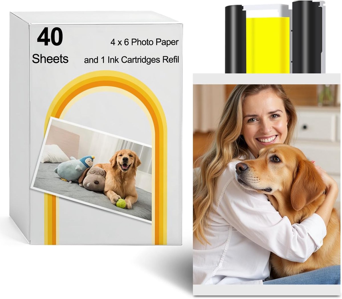 SnelShoppen - Ink en Papier Set voor 4x6" Foto Printer - 1 Inktcartridge + 40 Glanzende Foto Vellen - Geschikt voor DHP512/DHP513 - Hoge Kwaliteit