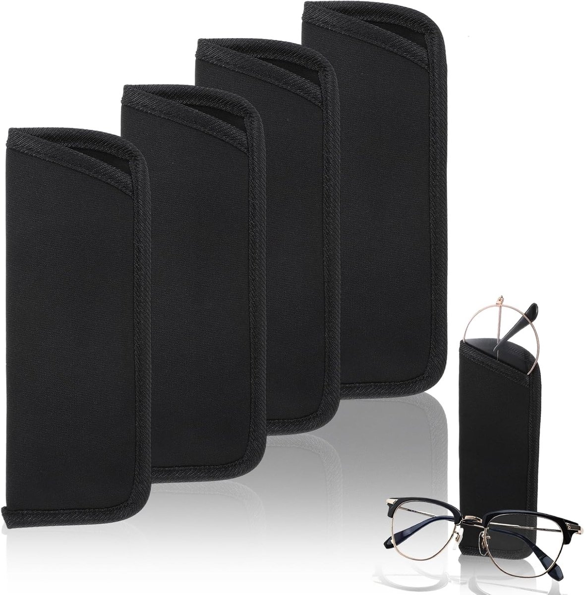 Bril etui 4 stuks zwart - zachte stof - opbergtas voor brillen - ideaal voor reizen - SnelShoppen