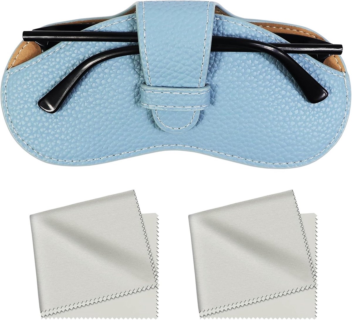 Zonnebril etui zacht leer - blauwe zonnebril tas - trendy brillen pouch - ideaal voor buitengebruik - SnelShoppen