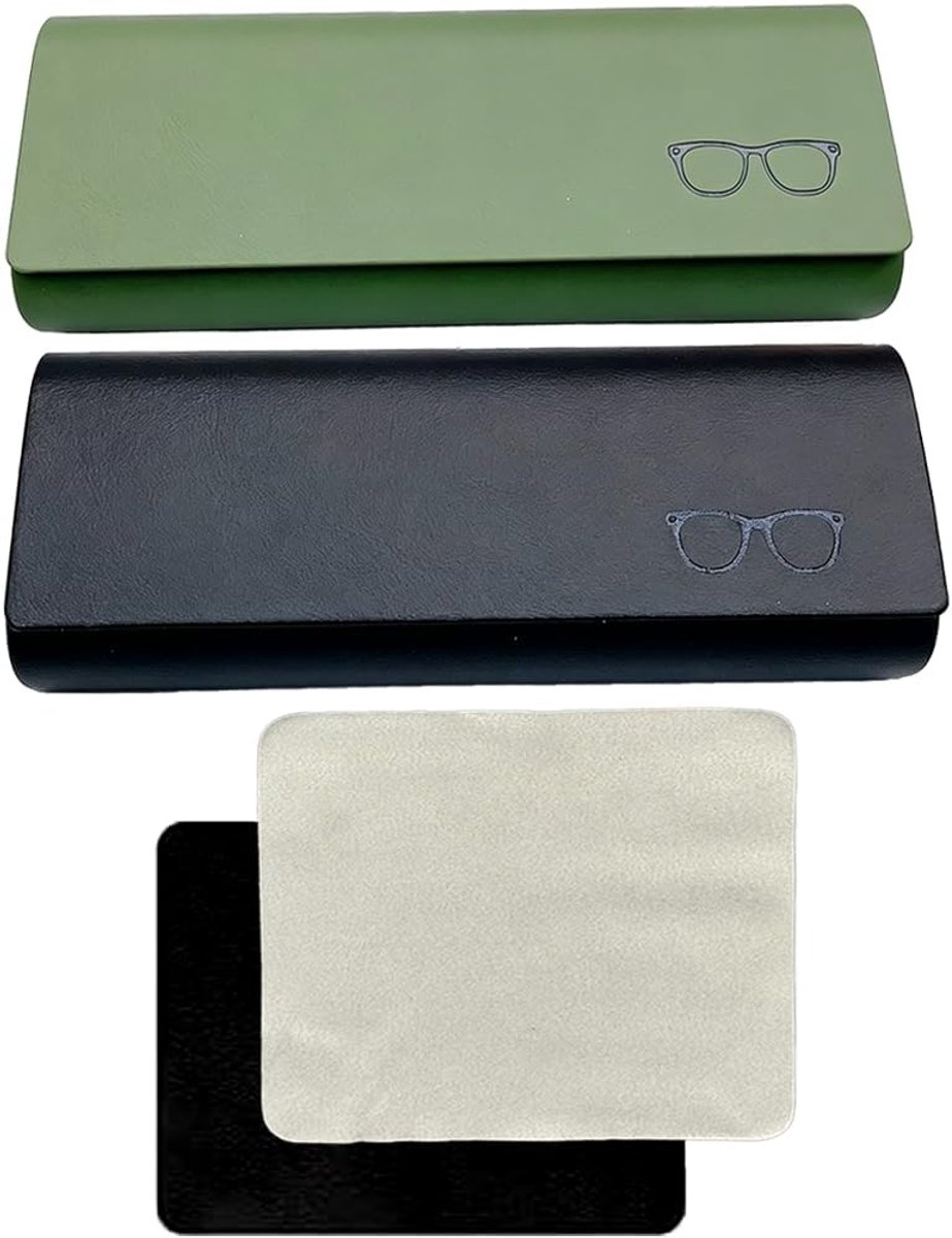 Bril etui set van 2 - zwart en groen - harde beschermcase - inclusief schoonmaakdoek - SnelShoppen