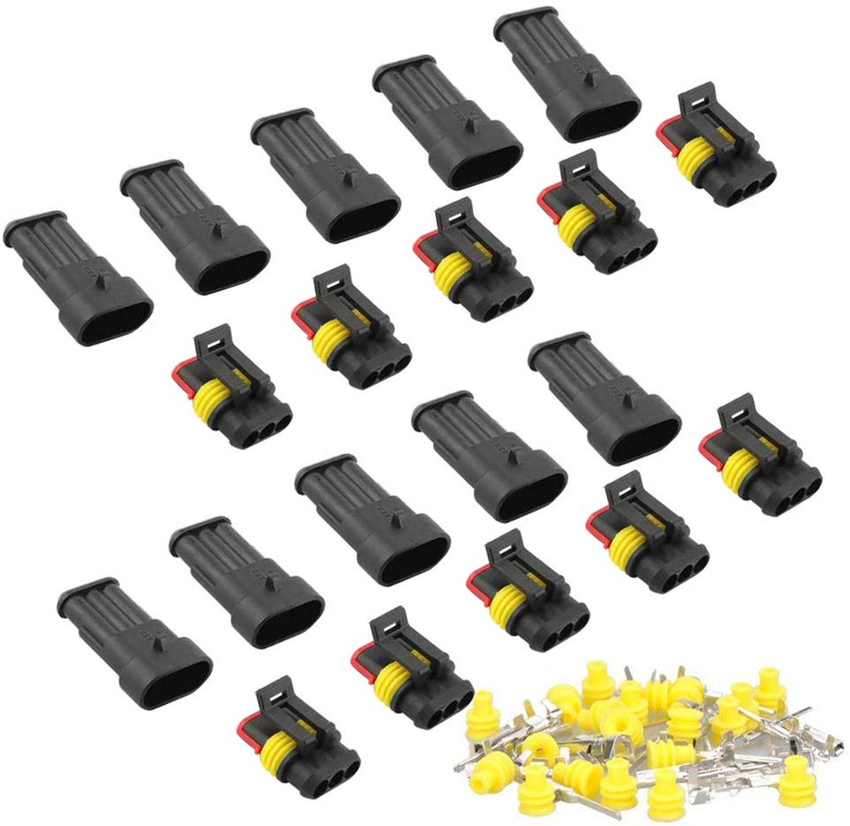 SnelShoppen - 10 Kits 3 Polige Auto Waterdichte Elektrische Connector, Plug, Dustproof, Geïsoleerd en Afgedicht, PA66 Nylon, Voor Motor, Scooter, Auto