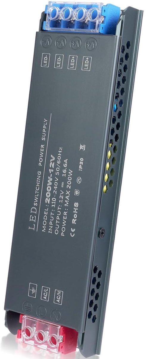LED transformer 12V 200W - constante spanning - ultradun - vervangend voor halogeenlampen - SnelShoppen