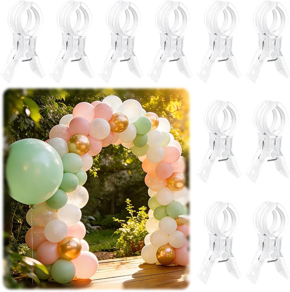 Veerklemmen 10 stuks - Herbruikbare kunststof ballonboogclips - Ideaal voor bruiloftsdecoratie - SnelShoppen