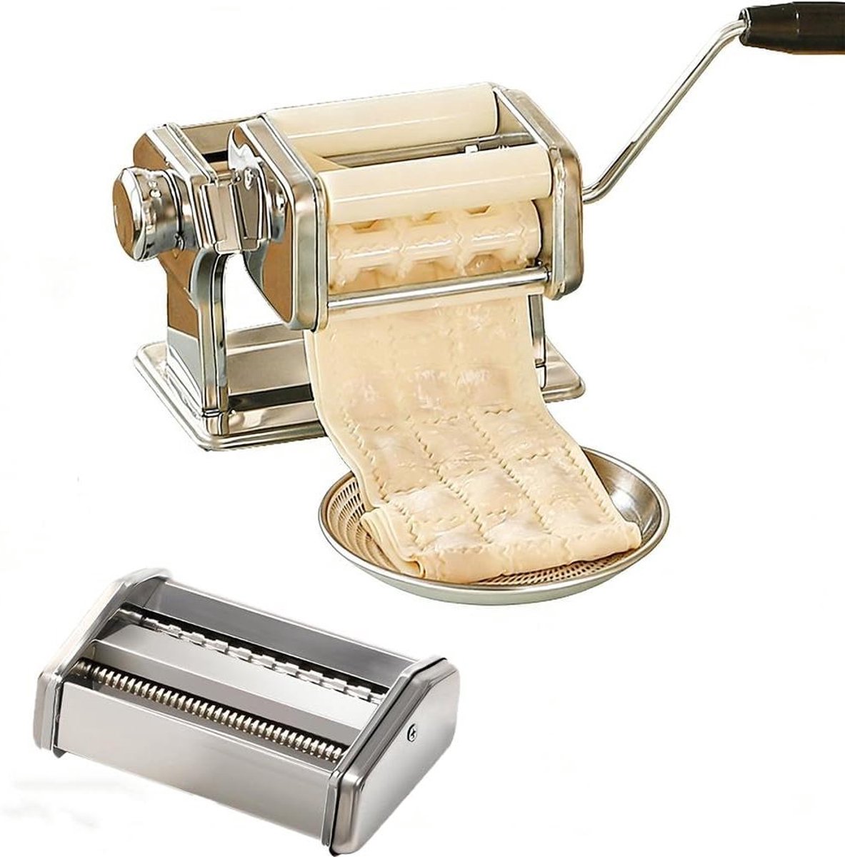 Ravioli Maker - Deegsnijder Pastamaker - Zelfgemaakte Pasta - Verstelbare Dikte - 21 cm - Zilver
