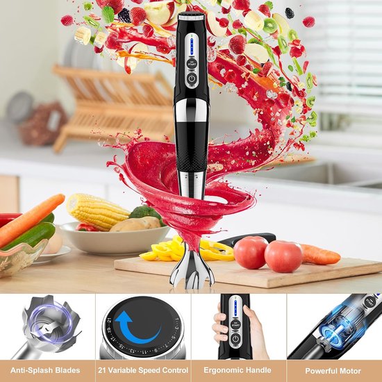 Draadloze Staafmixer - Mixer Op Batterijen - Keuken Assistent - 4-in-1 Functie - 700 ml - Zwart — afbeelding 3