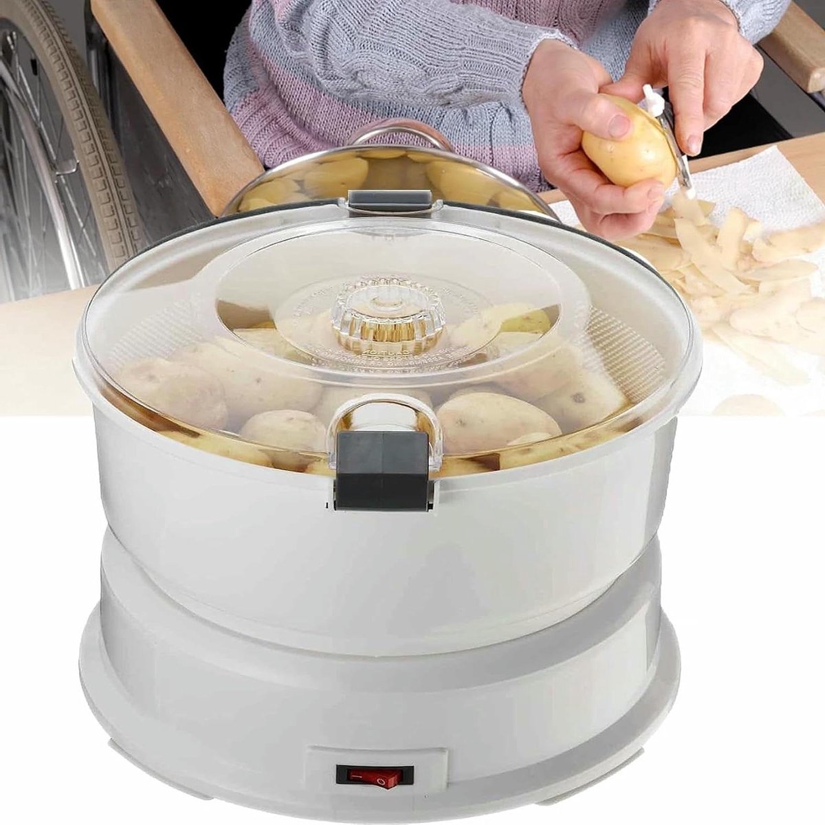 Elektrische Aardappelschilmachine - Aardappelschil Apparaat - Snel Groenten Schillen - Met Container - 1 kg Capaciteit - Wit