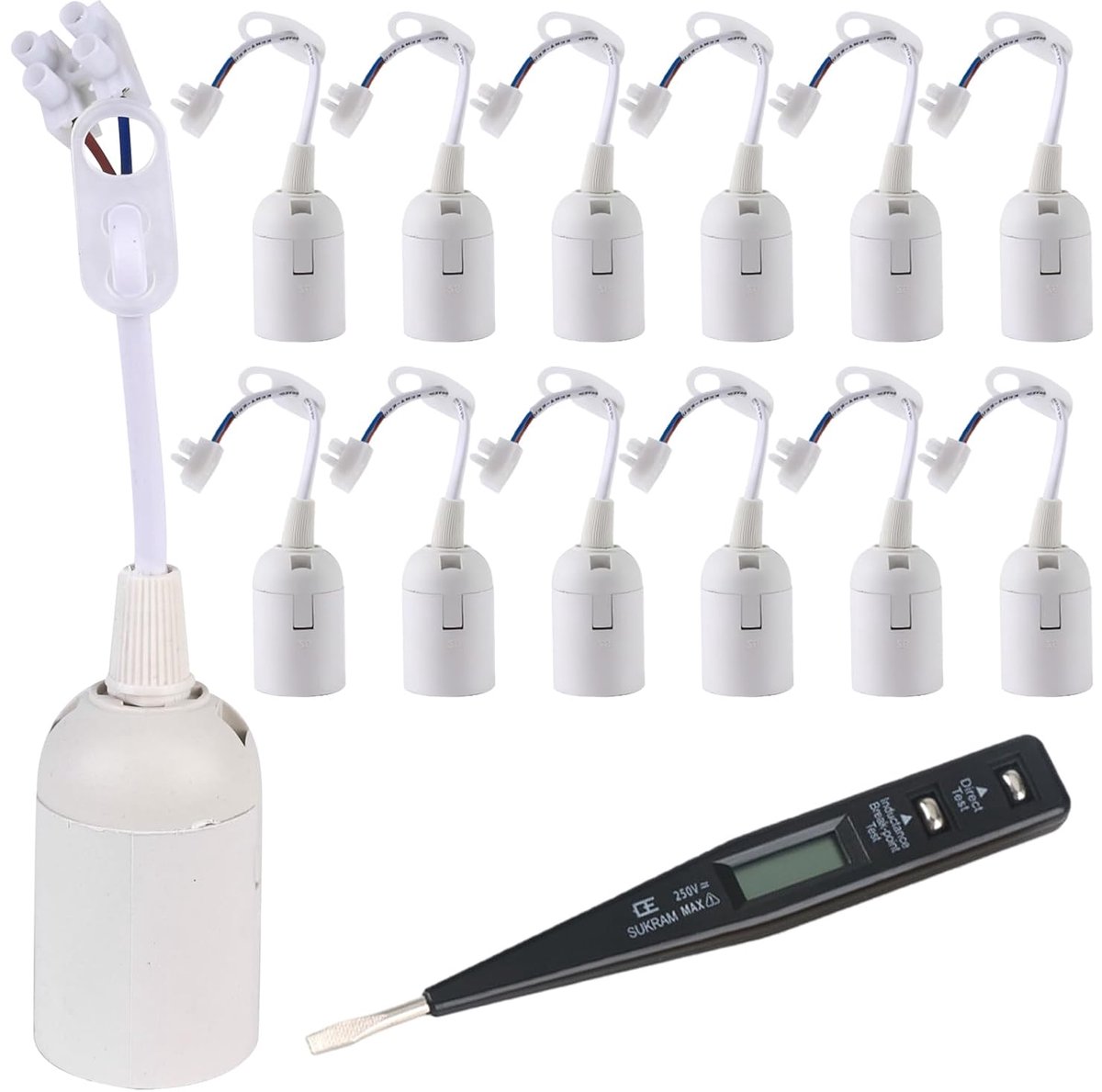 E27 lampfittingen set van 12 - met kabel en spanningsmeter - ideale renovatiefitting - veilig installeren - SnelShoppen