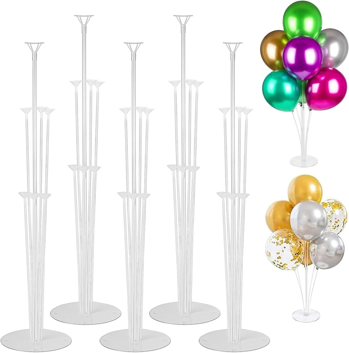Ballonstand set 5 delig - herbruikbare ballonhouders - verstelbare hoogte 40-60cm - ideaal voor feestdecoratie - SnelShoppen