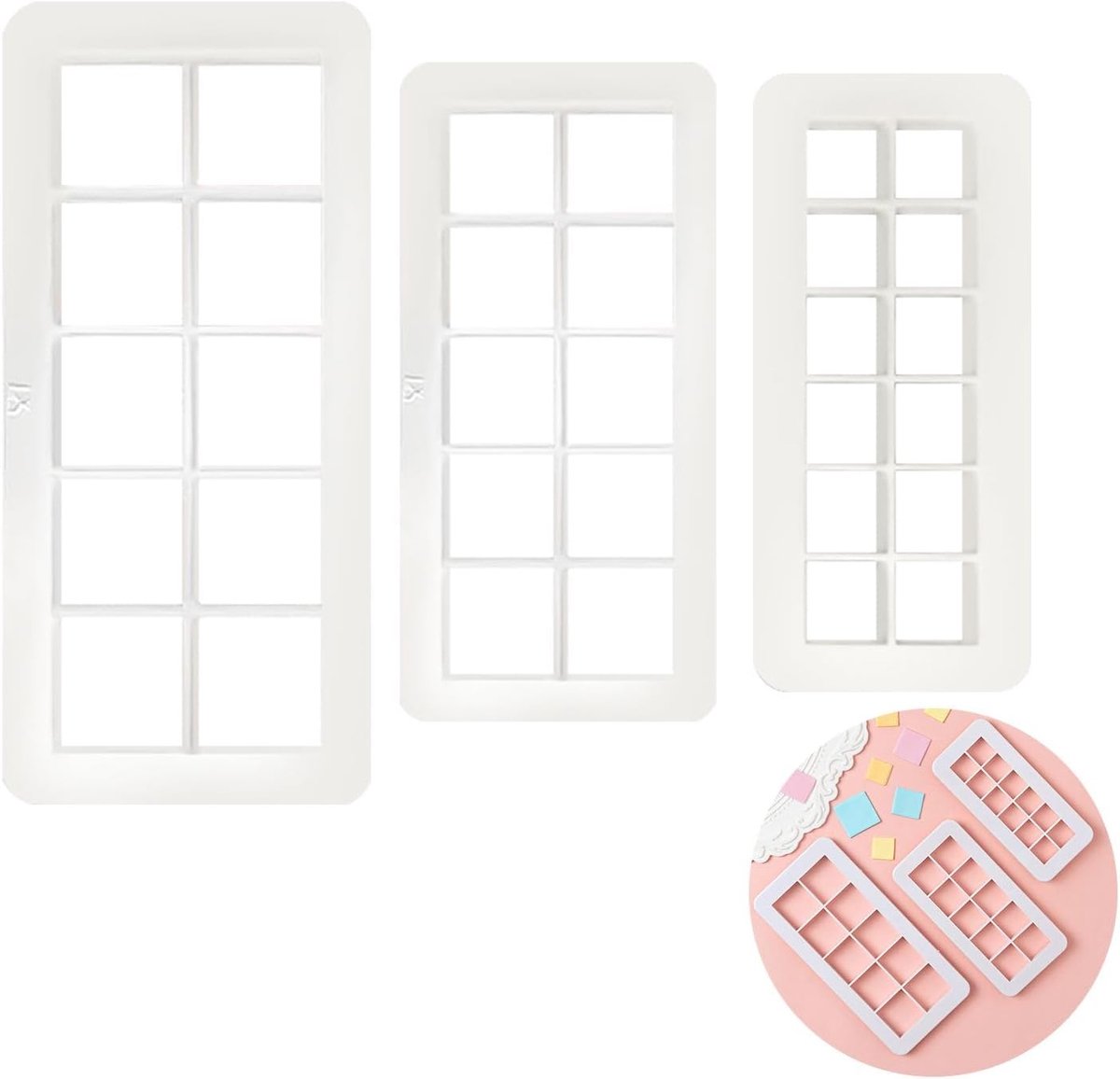 Uitsteekvormen geometrische vormen - 3 stuks - vierkante koekjessnijders - perfect voor fondant en gebak - ShopVlot