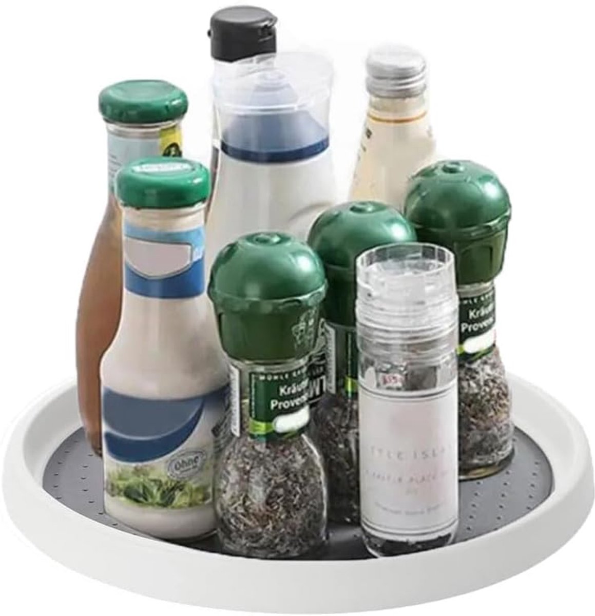 Lazy Susan draaiorganizer 25cm - grijs/wit - antislip - voor keuken en koelkast - ShopVlot
