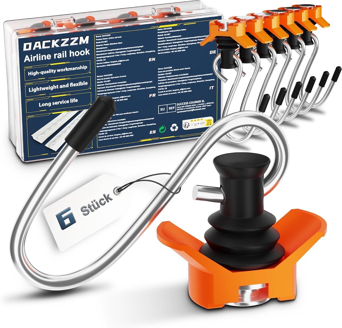 Airline rail haken set 6 stuks - enkele eindbevestiging - lashing rail accessoires - veilig transporteren van goederen - ShopVlot
