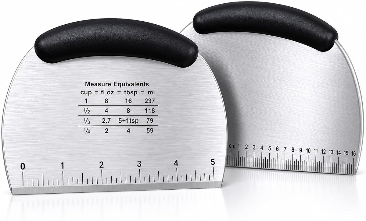 deegschraper met meetschaal - roestvrij staal - ergonomische handgreep - ideaal voor pizza en brood - ShopVlot