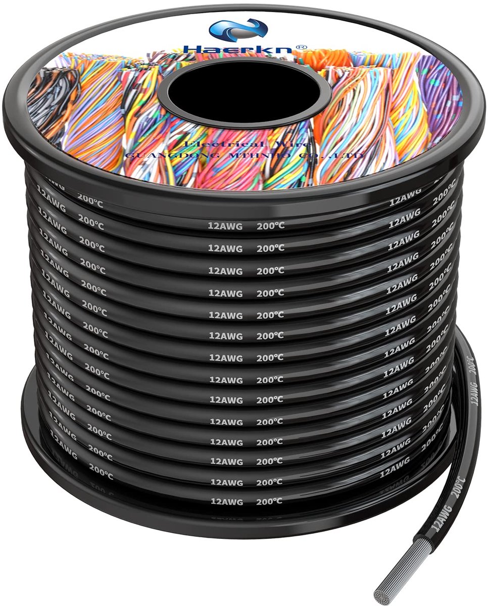 Silicone electric wire 12 AWG - 3.3 mm² - zwart - hoogtemperatuurbestendig, flexibel - ShopVlot