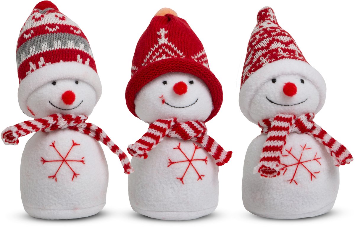 Kerst sneeuwpop decoratie - 20 cm - 3 soorten 1 Stuks [58354]