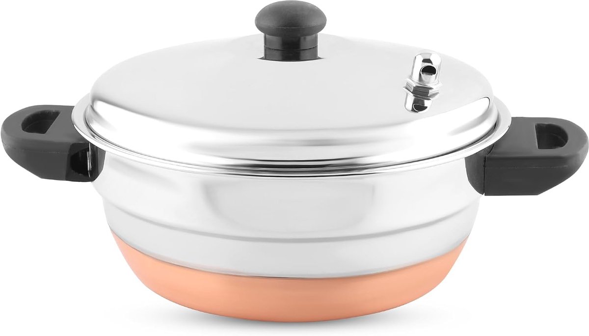 Multi Kadai 4-delig - RVS met Koperen Bodem - Inclusief Stoominrichting en Idli Platen - Voor Gezond Koken - ShopVlot
