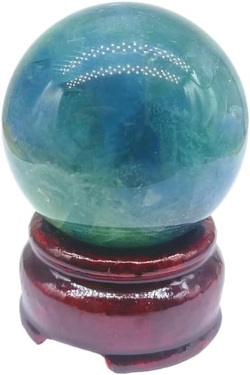 Kristallen bol 5cm - blauwe fluoriet - inclusief houder - decoratief en energetisch - ShopVlot