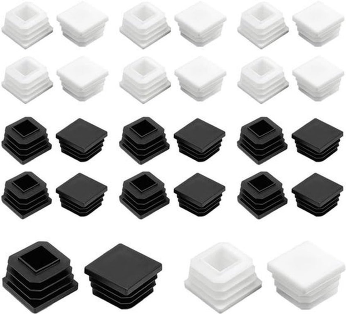 28 stuks vierkante plastic stekkers 25 mm buis eindkap binnenstekkers geribbelde zwart en wit binneneindkappen anti-slip mat buisdoppen voor tafels stoelen