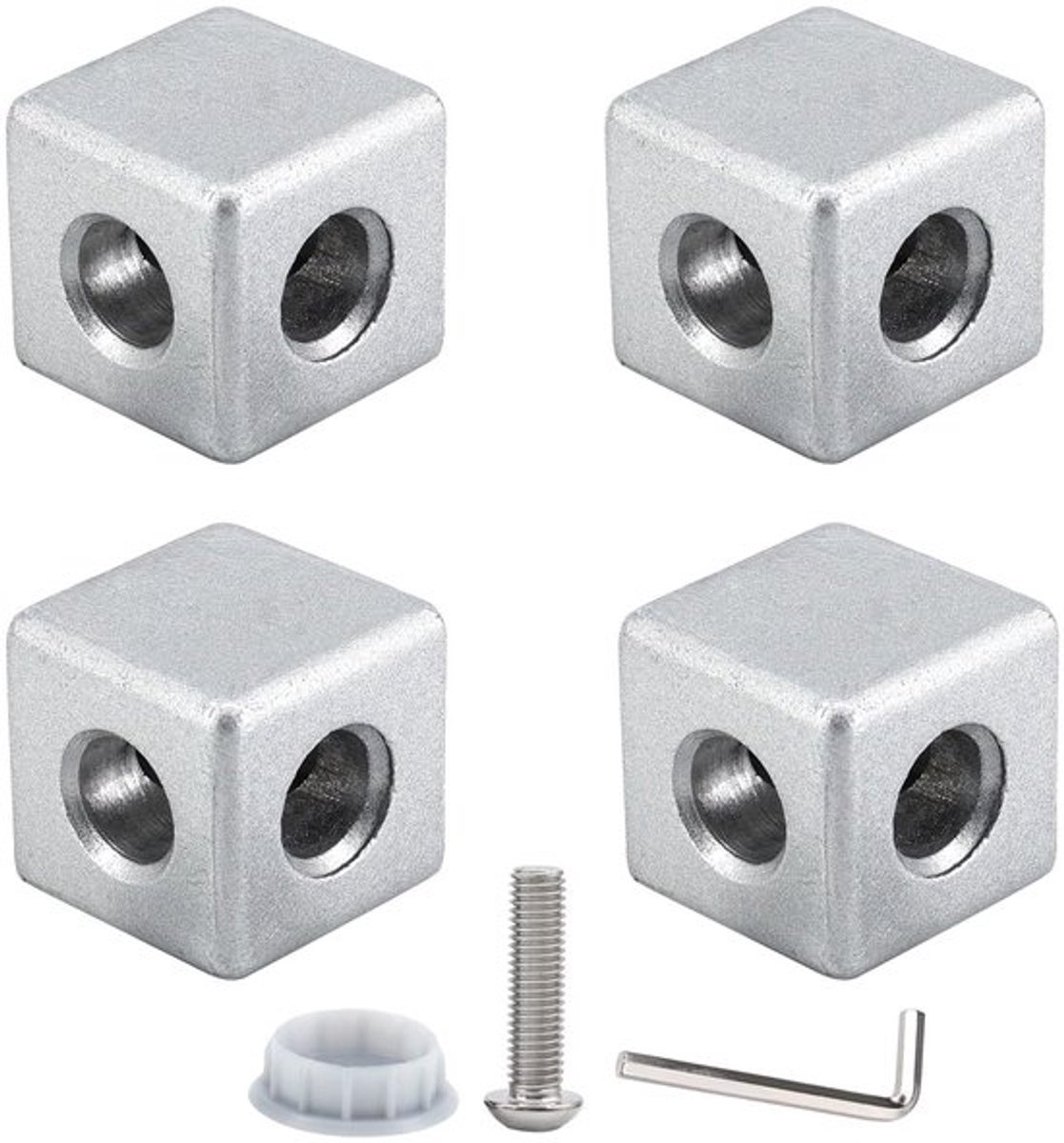 4 Stukken Zinklegering Cube Hoekbeugel T Slot Accessoires voor 4040 Serie Europese Standaard Aluminium Extrusieprofiel met Schroeven en Sleutel