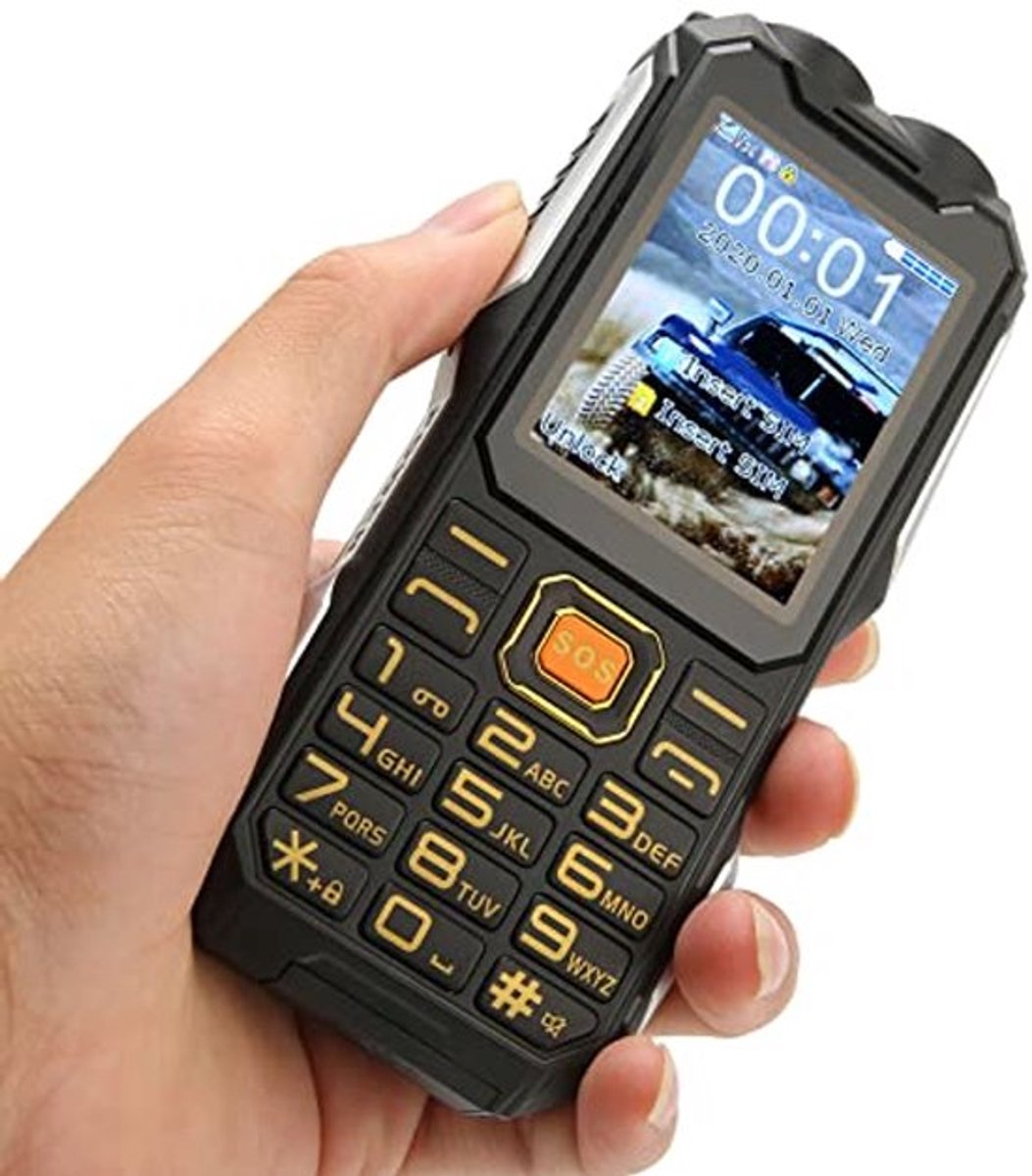 2G ontgrendelde multifunctionele mobiele telefoon met grote knoppen en 16800 mAh-batterij voor senioren (zwart)