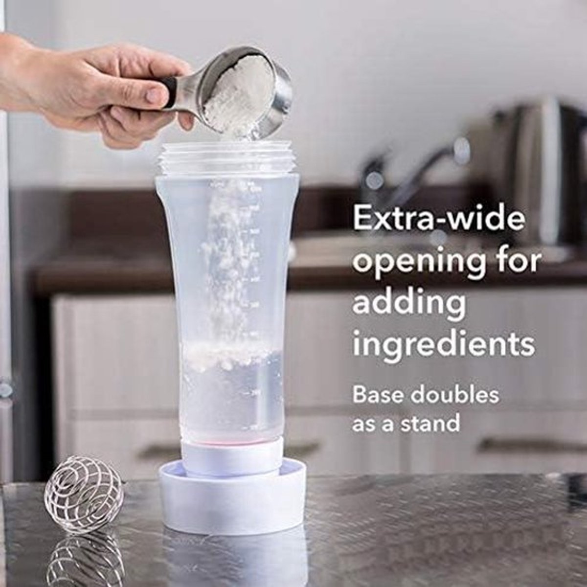 Deegmixer shaker Bottle Mixer met BlenderBall en Wire Whisk - Dispenser voor pannenkoekendeeg, wafels en cupcakes - Wit