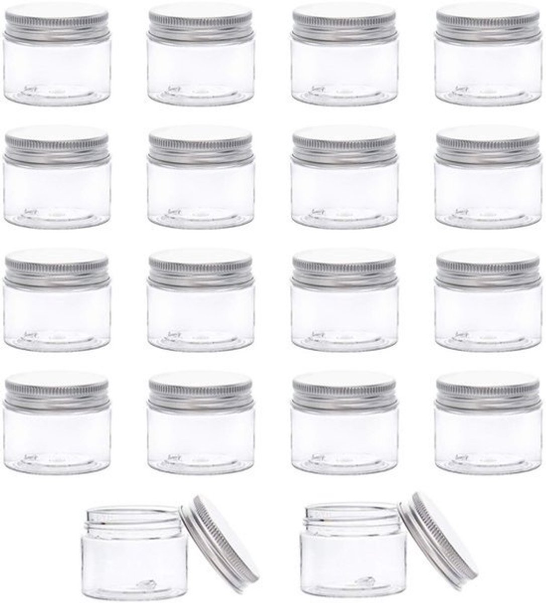 Bewaarpotjes 40 ml â€“ Set van 18 â€“ Doorzichtig PET-kunststof met Aluminium Schroefdeksels